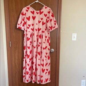 SHEIN Pink and Red Heart Maxi Dress